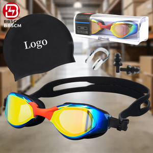 Lot de 4 pièces : Bonnet de bain et lunettes étanches HD, avec bouchons d'oreilles et pince-<span class=keywords><strong>nez</strong></span> – Ensemble de natation personnalisé pour adulte - Product Image 1