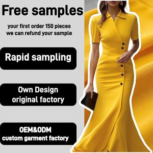 <span class=keywords><strong>Robe</strong></span> sirène jaune vif pour femme avec col chemise, manches courtes, détails boutonnés, coupe ajustée, <span class=keywords><strong>robe</strong></span> <span class=keywords><strong>de</strong></span> soirée longue formelle - Product Image 1