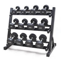 Haltères en caoutchouc à noyau en acier DINUO, qualité commerciale, 10 kg, poids fixe, antidérapants, logo personnalisé, pour la maison, la salle de sport, le CrossFit, l'entraînement fonctionnel