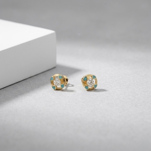 Pendientes de Diseño Cuadrado con Esmalte Azul y Joyería de Diseño Elegante y Clásica en Oro de 22K para Mujer con Centro de Cristal - Product Image 4