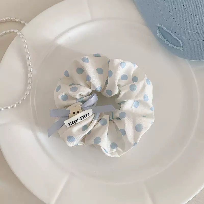 Anneau de cheveux à pois bleus