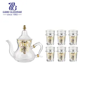 Théière en verre résistant à la chaleur 900ml 170ml petite quantité minimale de commande 7oz gobelets en verre coloré or et argent décalcomanie vups marocains