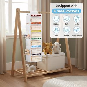 Weekly Clothes Organizer 6 Shelf Hanging Closet <b>Storage</b> For Kids With Labeled Days And Side Pockets For Outfit Planning - Product Image 6