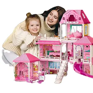 Doll House Toddler Toys Play House 3 Story 8 Rooms Play house with 2 Dolls Toy Figures Dream toy for Girls