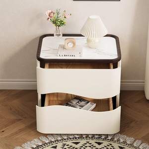 Table de chevet en bois massif avec plateau en marbre, design simple et moderne, installation facile, deux tiroirs, BTBT009, pour la maison ou l'hôtel - Product Image 2