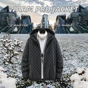 Chaqueta acolchada con capucha impermeable informal para hombre invierno Pro juvenil grueso cálido con cierre de cremallera y patrón de letras para estudiantes - Product Image 2