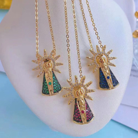 Collier pendentif médaille religieuse en plaqué or 18 carats Sainte Thérèse Vierge Marie Bijoux pour enfants en laiton Perle Pierre Souvenir Charms