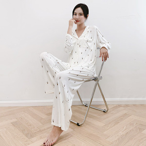 Otoño nuevo Modal algodón ropa de dormir ropa de casa conjunto de <span class=keywords><strong>pijamas</strong></span> de manga larga con helado impreso para mujeres - Product Image 2