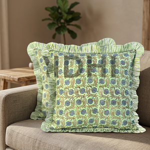 RIDHI Trending 2026 Apple Green Handmade Western Floral <b>Block</b> Print Cotton Square Customizable Frill Ruffles Zipper Closure - Product Image 3
