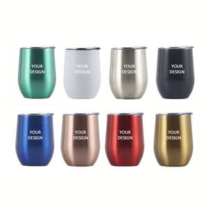 Custom Logo 12oz Egg Shaped Tumbler Double Wall Vacuum <b>Insulated</b> Stainless Steel Wine <b>Mug</b> with BPA Free Clear Lid - Product Image 1