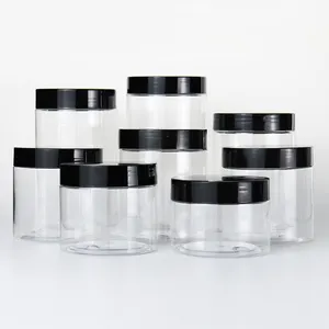 Wholesale Empty 50ml 100ml 120ml 200ml 250ml 500ml 4oz 8oz PET Plastic Clear Face Body Cream Cosmetic Jars With Lids