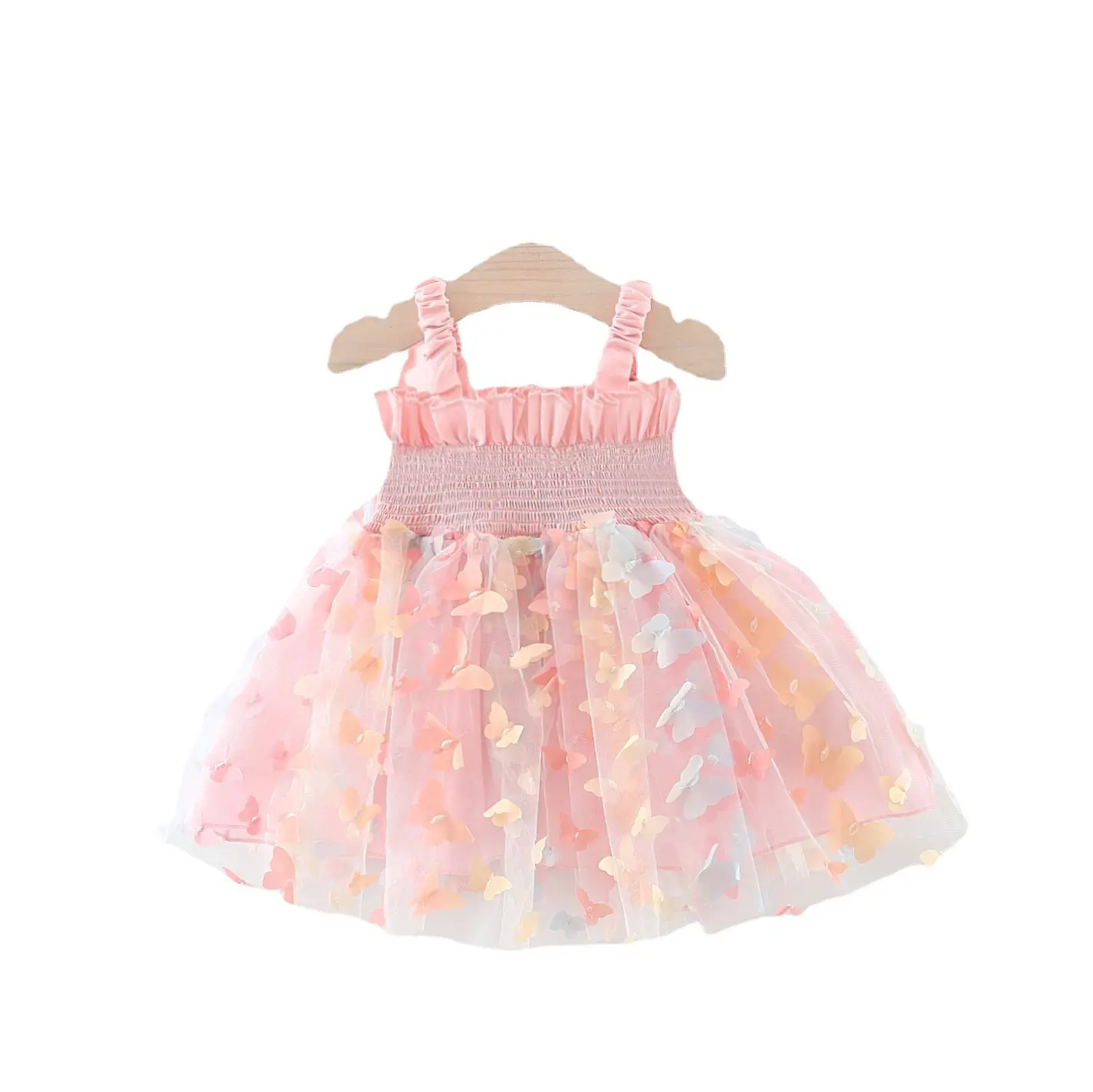 Summer New Girls Princess Dress with Butterfly Wings Children's Halter Costume for Vacations Baby Female Dresses