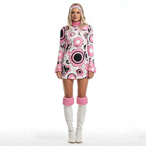 Disfraz Hippie Vintage <span class=keywords><strong>de</strong></span> los Años 60 para Mujer, Vestido Floral Rosa con Diadema, Atuendo Retro Disco para Halloween, Fiesta Temática <span class=keywords><strong>de</strong></span> los Años 70, Cosplay - Product Image 2