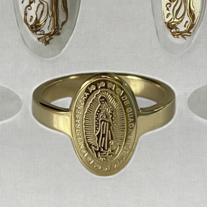 Bague ovale gravée tendance en or 18 carats plaqué or, motif Vierge <span class=keywords><strong>Marie</strong></span>, pour mariage, fiançailles, cadeau religieux - Product Image 3