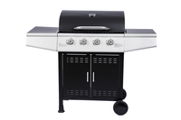 Barbecue au gaz GPL moderne de luxe haut de gamme à 3 brûleurs en acier avec grille de cuisson en fonte, chariot et finition thermolaquée, four à pizza 8,4 kW