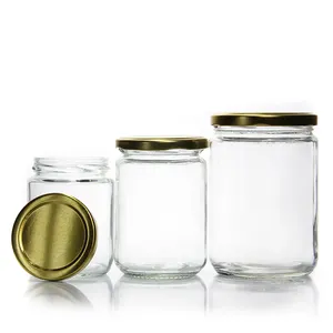 Hot Sale Transparent 45ml 100ml 250ml 300ml 450ml Round Empty Glass Canning Jars With Metal Lid