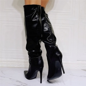 Bottes hautes pour femmes, taille 47, pour jambes larges, avec tige personnalisée, talons hauts et fins, couleur unie - Product Image 3