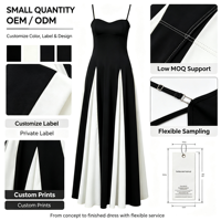 Robe longue maxi pour femme à bretelles spaghetti, color block, col bateau, avec empiècements, coupe évasée, en maille, pour soirée, banquet et événements.