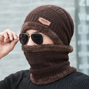 Bonnet de ski et bonnet écharpe en laine épaisse I-0085 ensemble pour hommes et femmes hiver chaud bonnet et écharpe bonnet tricoté - Product Image 4