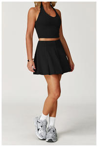 Yeni özel logo dans Halter üst egzersiz koşu Golf tenis etek yerleşik tenis giyim iki parçalı Set kadınlar için seksi - Product Image 6