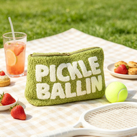 Pochette de rangement en molleton Teddy avec lettres en chenille pour accessoires de pickleball, vente en gros