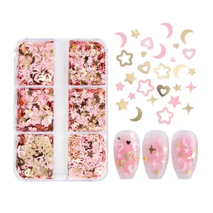 EW-pegatinas de lentejuelas para decoración de uñas, calcomanías con purpurina de Luna y estrella de oro rosa para decoración de uñas