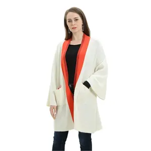 Cardigan casual feminino, cardigan longo de malha para mulheres, casaco feminino de bolso