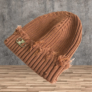 Gorro de punto de invierno a la moda para adultos, gorro frío desgastado versátil, gorro con puños de <span class=keywords><strong>Metal</strong></span> Vintage - Product Image 4