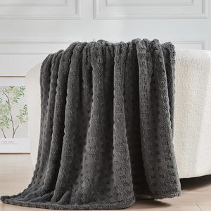 Bộ sưu tập bốn mùa sang trọng có chăn Polyester mềm màu xám đậm và kiểm tra kết cấu nhung lụa chất lượng cao - Product Image 6