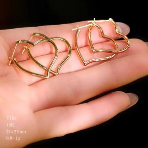 Xinfly 18K Gold Heart Huggie <b>Earrings</b> Versatile Au750 Plain Gold for Weddings and Gifts - Product Image 1