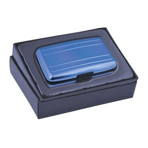 Tarjetero y Porta Identificaciones de Aluminio Azul, Metálico Ligero con Protección RFID, Tipo de Cierre con Clip, Cartera de Cuero con Diseño Impreso - Product Image 3