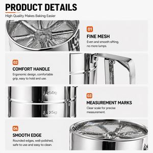 Tamis à farine manuel rotatif en acier inoxydable avec manivelle et maille fine pour la décoration professionnelle de gâteaux (vente en gros) - Product Image 3