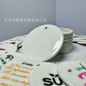 Ornements de Noël en céramique, forme cœur, étoile, cercle, imprimés en couleur, décorations suspendues pour sapin de Noël - Product Image 2