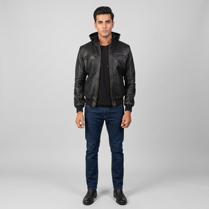 Finer Threads Men's <b>Slim</b> <b>Fit</b> Trendy Design Genuine Leather Varsity <b>Jacket</b> with Breathable Comfort for Autumn & All Seasons - Product Image 1