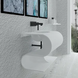 通用汽车设计师欧式浴室梳妆台浴室洗手盆艺术壁挂水槽实心白色人造石盆