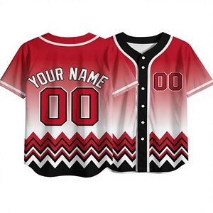 Camiseta de Béisbol Personalizada con Degradado Rojo y Negro, Patrón Chevron, Nombre y Número Personalizados, Uniforme de Equipo con Botones, Venta al Por Mayor OEM - Product Image 1