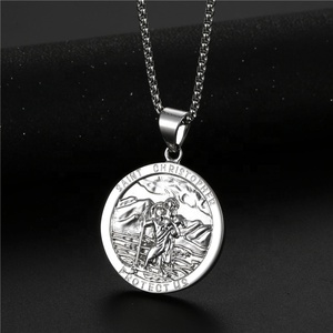 Collier MECYLIFE avec grand pendentif médaillon plaqué or 18 carats, en acier inoxydable religieux, saint <span class=keywords><strong>Christophe</strong></span> chrétien, protège-nous - Product Image 5
