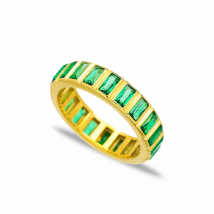<b>Emerald</b> CZ Stone Baguette Design Trendy Band <b>Ring</b> Turkish Wholesale Handcrafted Popular 925 Sterling <b>Silver</b> Jewelry - Product Image 2