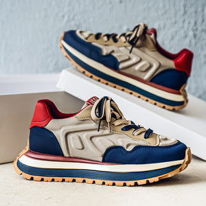 Scarpe Casual da uomo retrò Trendy bicolore comode da passeggio in pelle traspirante con lacci e sport con punta rotonda ampia - Product Image 5