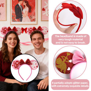 ที่คาดผมรูปหัวใจวันวาเลนไทน์พร้อมกิ๊บติดผมรูปหัวใจสีชมพูระยิบระยับสำหรับงานแต่งงานและงานเฉลิมฉลอง - Product Image 4