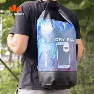 Mochila seca transparente con logotipo personalizado al por mayor, mochila seca impermeable flotante de PVC para senderismo