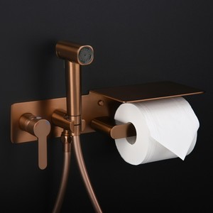 Rociador de Bidé Multifunción de Latón Color Oro Rosa, con Soporte <span class=keywords><strong>para</strong></span> Toallas de Papel, Diseño Moderno de Pared <span class=keywords><strong>para</strong></span> Baño, Rociador Vertical - Product Image 1