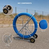 Tire-câble en fibre de verre 12 mm 200 m avec chariot tubulaire pour équipes d'entretien pour le travail sur les conduites de fibre optique pour les longues traversées de conduites de câblage