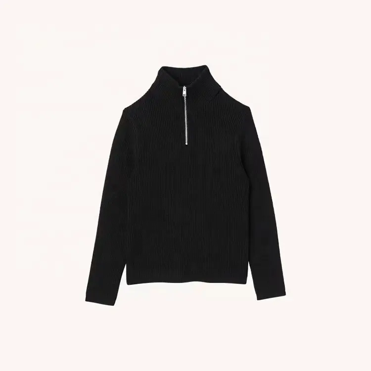 Knitwear manufacturers custom autumn winter fashion black long sleeve wool zipper collar men's sweater