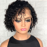 Perruque frontale à dentelle coupe Pixie pour femmes noires, cheveux humains, bouclés, humides et humides, nouvelle collection 2020