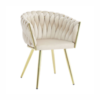 Fauteuils de salle à manger légers en velours de fauteuils tissés en tissu doux rembourrés pour restaurants de luxe