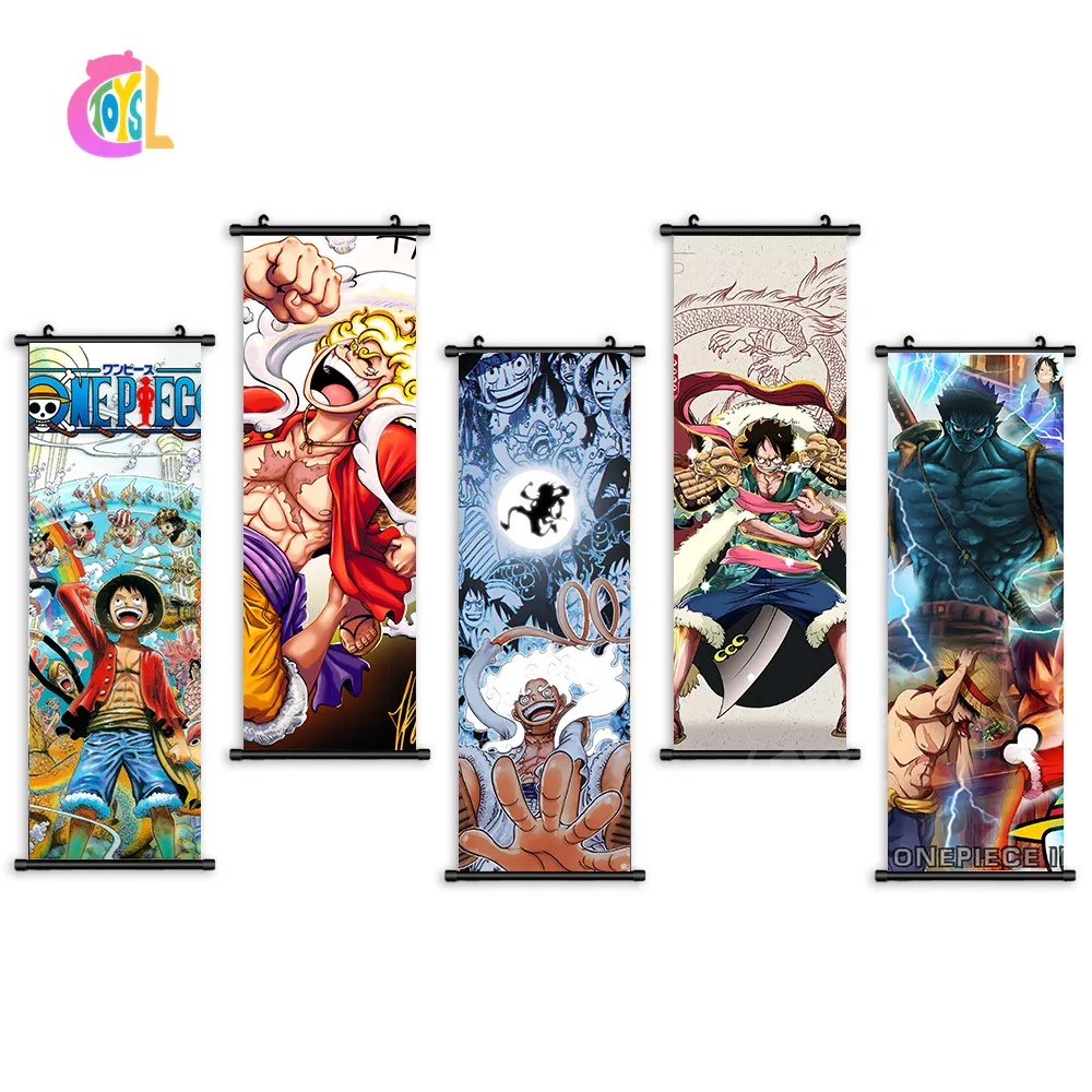 Pintura de inyección de tinta de alta definición al por mayor arte de pared colgante binario Luffy Zoro decoración de pared Anime japonés póster de desplazamiento de una pieza