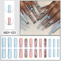 Uñas Postizas de Lujo al por Mayor, Uñas Artificiales con Cristales 3D y Brillantina, Reutilizables, Hechas a Mano