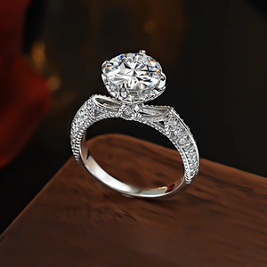 Anello in Argento 925 con <span class=keywords><strong>Diamante</strong></span> Rotondo da 2 Carati, <span class=keywords><strong>Diamante</strong></span> ad Alto Contenuto di Carbonio, Otto Stelle e Otto Frecce, Stile Lussuoso - Product Image 1