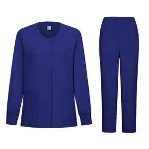 Women's Scrub Set Long Sleeve Cardigan Top And Pants Moisture Wicking Knitted Split Uniform Hospital Workwear - Product Image 4